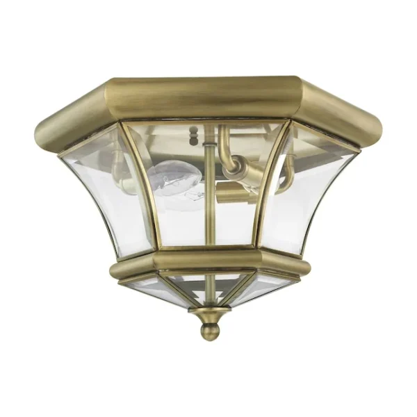 3-Light 12.5-in Antique Brass Indoor/Outdoor Flush Mount Light by Livex Lighting Monterey