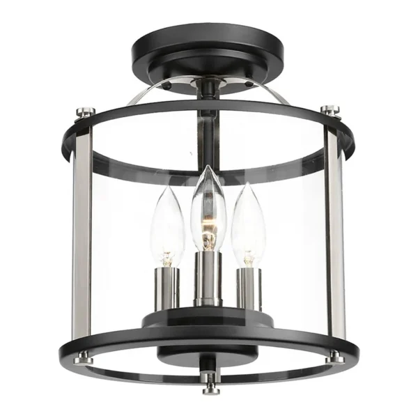 3-Light 9.87-in Black Indoor/Outdoor Semi Flush Mount Light by Progress Lighting Squire