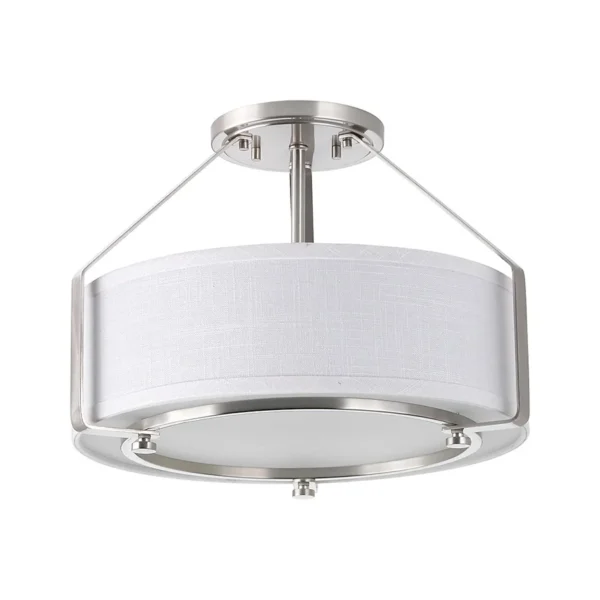 3-Light Brushed Nickel Transitional Drum Medium Hanging Convertible Pendant/Semi Flush by Progress Lighting Ratio